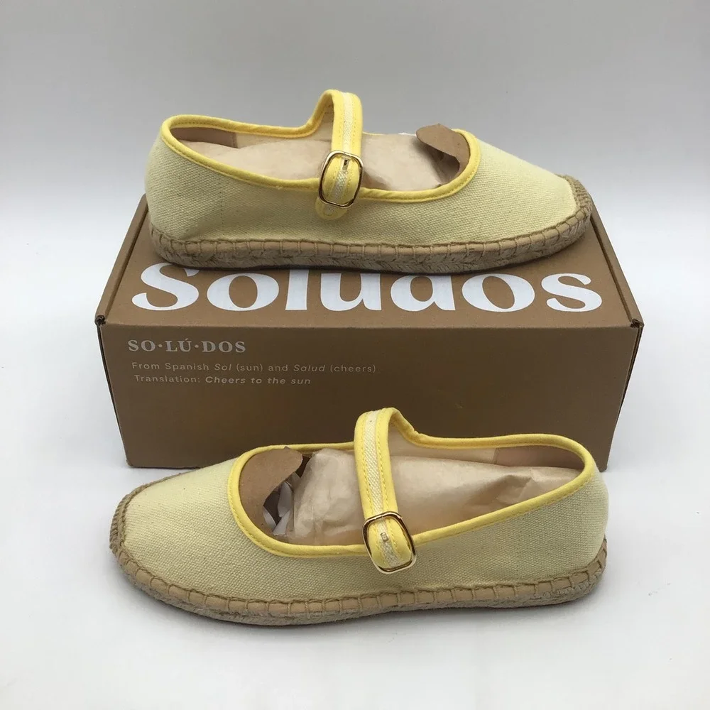 Soludos Womens Mary Jane Espadrilles Butter Yellow Canvas Flats Size 6 - 6.5 NEW